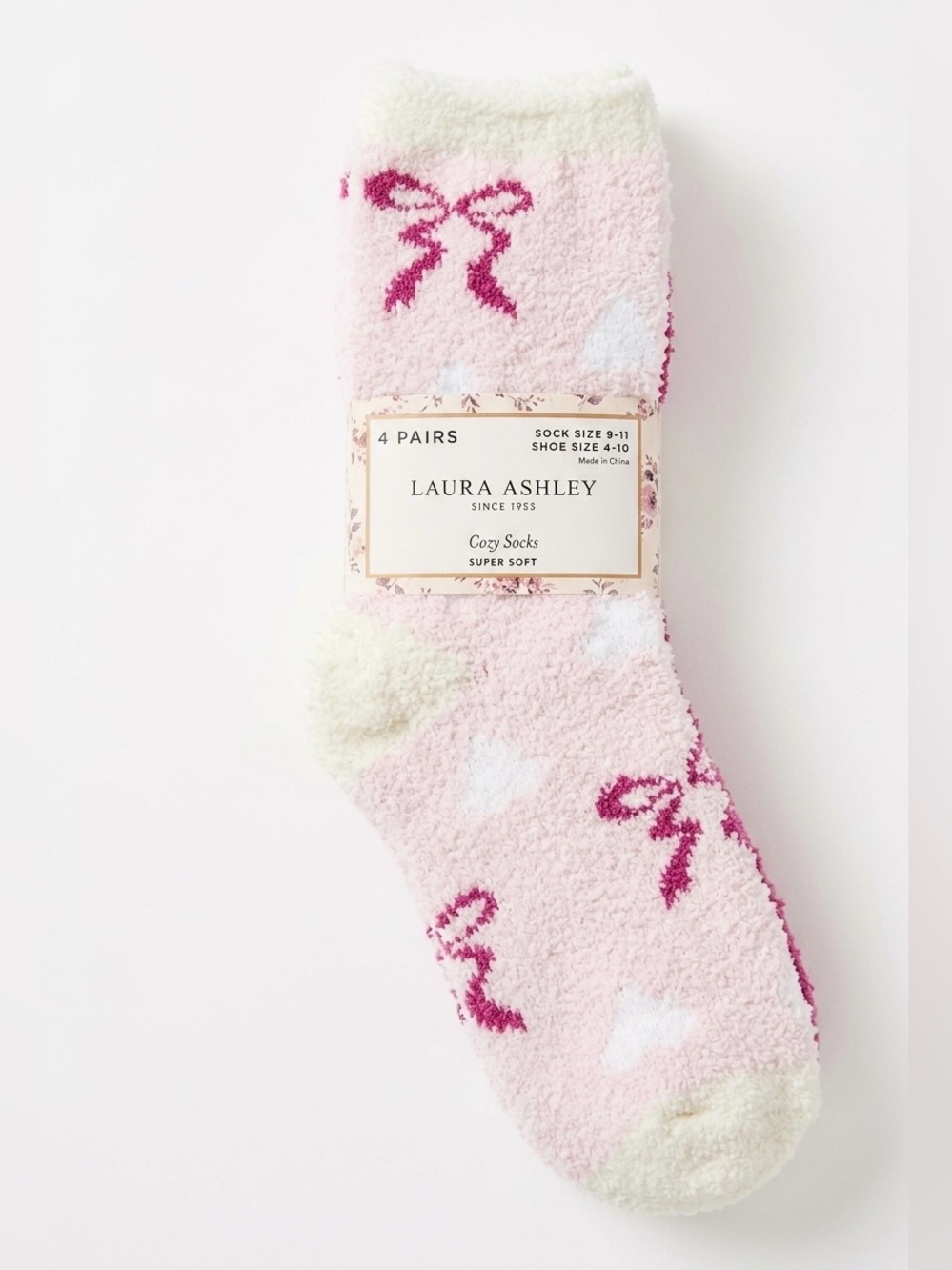 Laura Ashley Cozy Pink Fuzzy Socks 4 Pairs